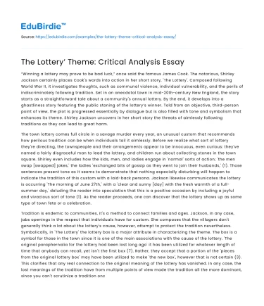 The Lottery’ Theme: Critical Analysis Essay