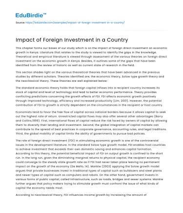 Impact of Foreign Investment in a Country