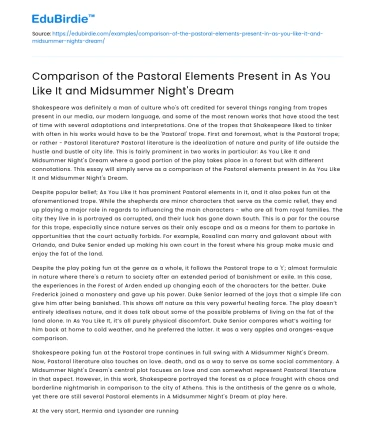 Pastoral Elements in As You Like It vs Midsummer Night’s Dream