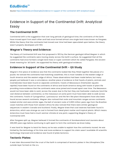 Evidence in Support of the Continental Drift: Analytical Essay