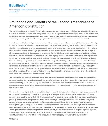 Limitations and Benefits of the Second Amendment of American Constitution