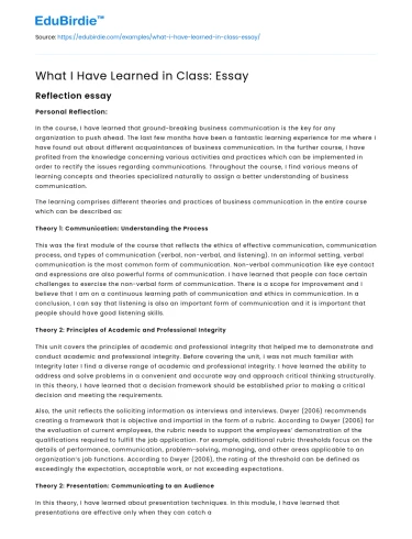 What I Have Learned in Class: Essay