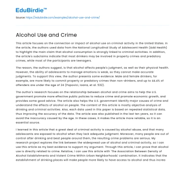 Alcohol Use and Crime