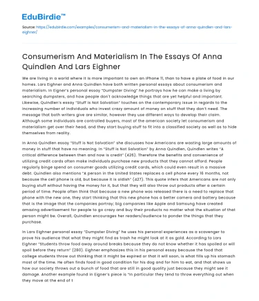 Consumerism in Essays by Quindlen & Eighner