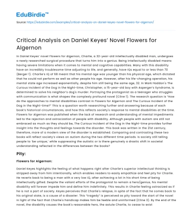 Critical Analysis on Daniel Keyes’ Novel Flowers for Algernon