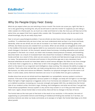 Why Do People Enjoy Fear: Essay