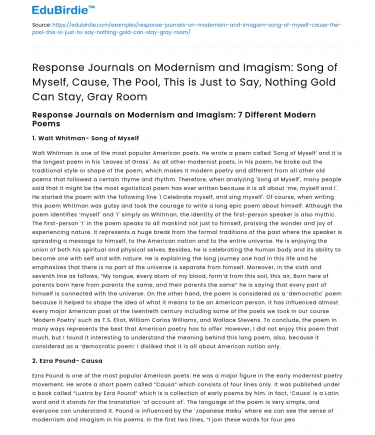 Response Journals on Modernism and Imagism