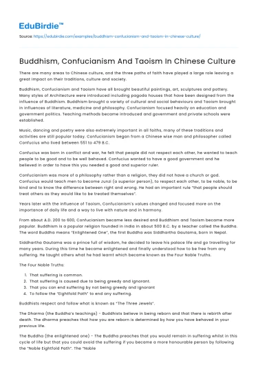 Buddhism, Confucianism And Taoism In Chinese Culture