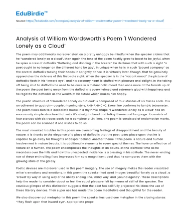 Analysis of William Wordsworth’s Poem ‘I Wandered Lonely as a Cloud’