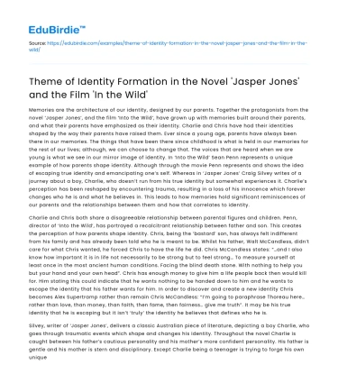 Identity Formation in ‘Jasper Jones’ Novel and ‘In the Wild’ Film