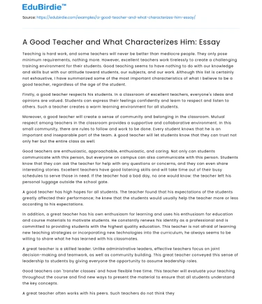 A Good Teacher and What Characterizes Him: Essay