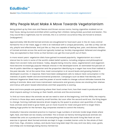 Why People Must Make A Move Towards Vegetarianism