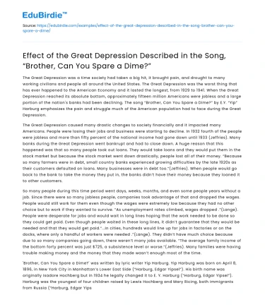 Impact of Great Depression in “Brother, Can You Spare a Dime?”
