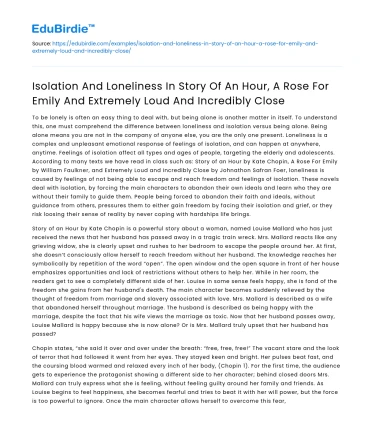 Isolation and Loneliness in Story of an Hour and Other Works