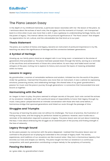 The Piano Lesson Essay
