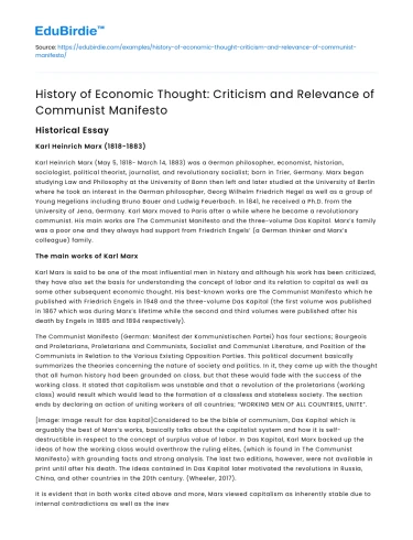 Criticism & Relevance of Communist Manifesto in Economic Thought