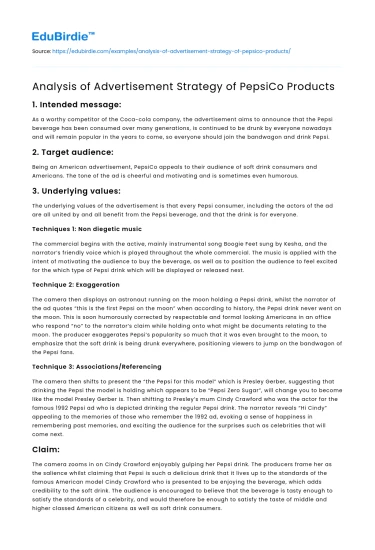 Analysis of Advertisement Strategy of PepsiCo Products