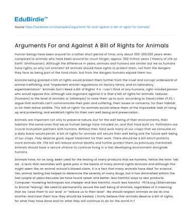 Arguments For and Against A Bill of Rights for Animals