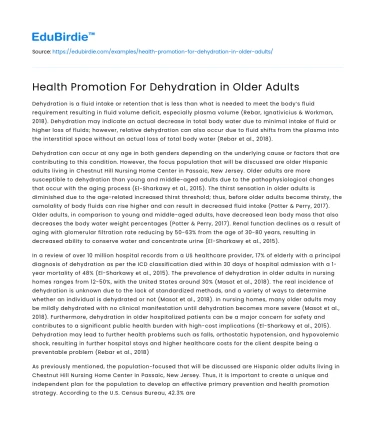 Health Promotion For Dehydration in Older Adults