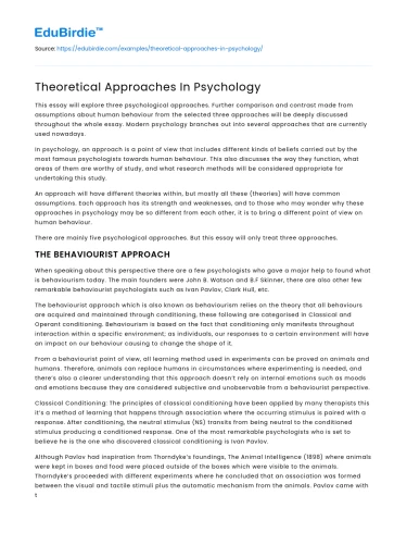 Theoretical Approaches In Psychology