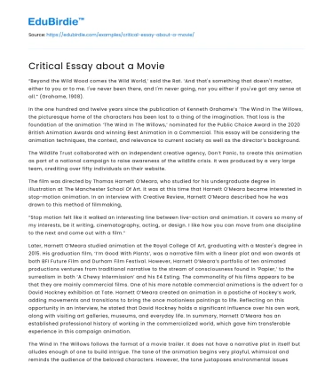 Critical Essay about a Movie