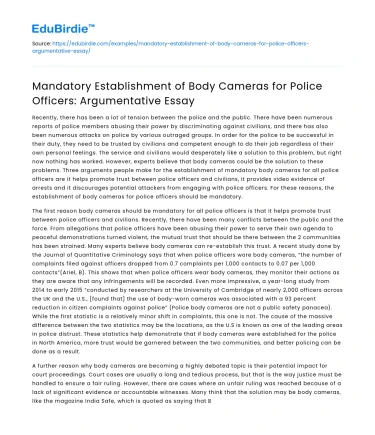 Mandatory Establishment of Body Cameras for Police Officers