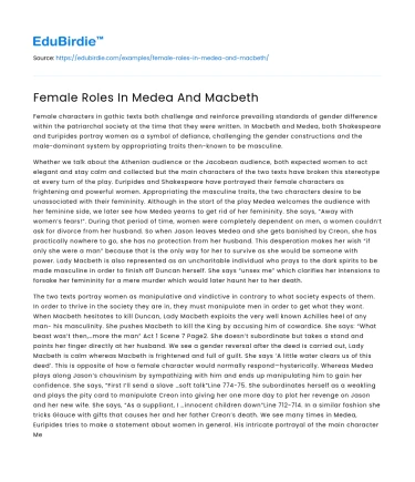 Female Roles In Medea And Macbeth