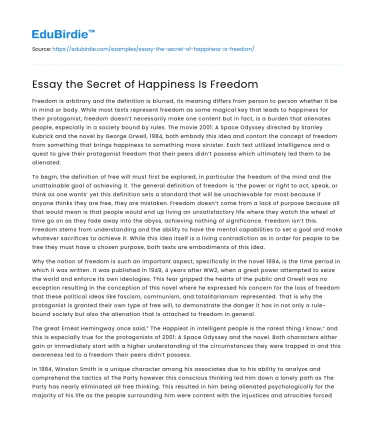 Essay the Secret of Happiness Is Freedom