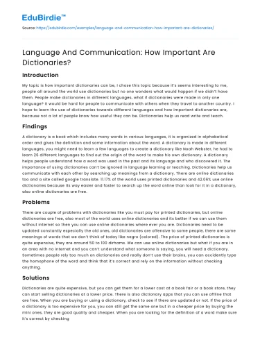 Language And Communication: How Important Are Dictionaries?