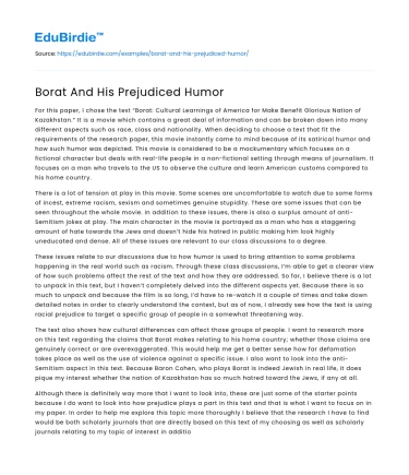 Borat And His Prejudiced Humor