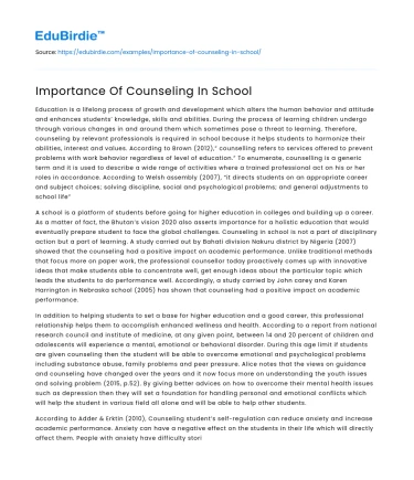 Importance Of Counseling In School
