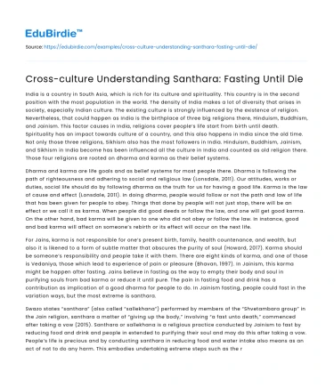 Cross-culture Understanding Santhara: Fasting Until Die