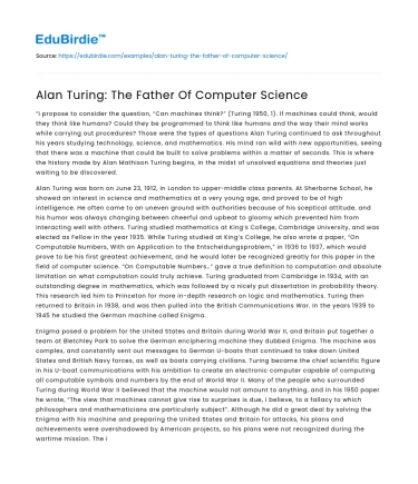 Alan Turing: The Father Of Computer Science