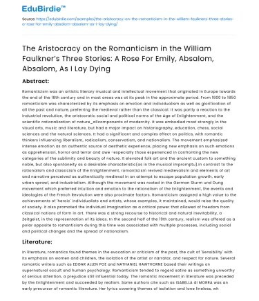 Aristocracy and Romanticism in Faulkner’s Narratives