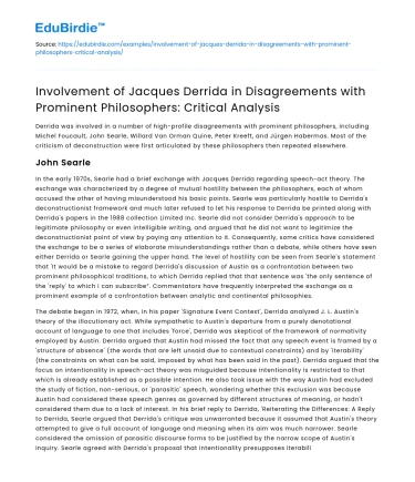 Derrida’s Role in Disagreements with Philosophers: Critical Analysis