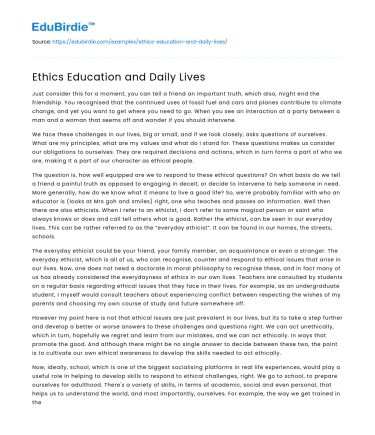 Ethics Education and Daily Lives