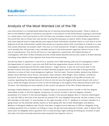 Analysis of the Most Wanted List of the FBI