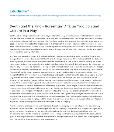 Death and the King’s Horseman’: African Tradition and Culture in a Play