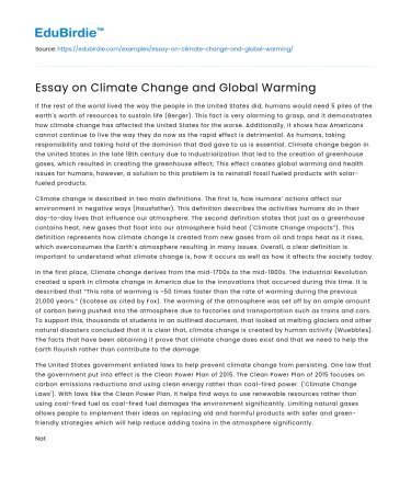 Essay on Climate Change and Global Warming