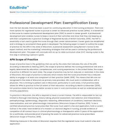 Professional Development Plan: Exemplification Essay
