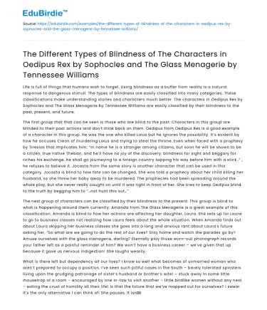 Types of Blindness in Oedipus Rex and The Glass Menagerie