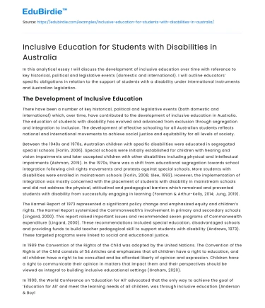 Inclusive Education for Students with Disabilities in Australia