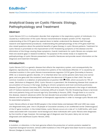 Cystic Fibrosis: Etiology and Treatment Overview
