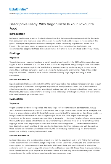 Descriptive Essay: Why Vegan Pizza Is Your Favourite Food