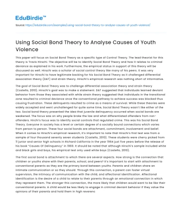 Using Social Bond Theory to Analyse Causes of Youth Violence