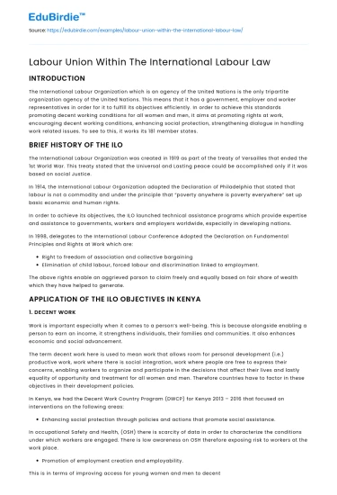 Labour Union Within The International Labour Law