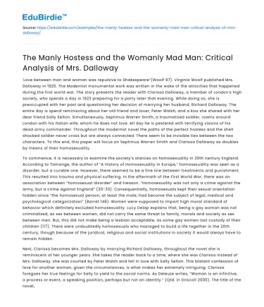 Critical Analysis of Mrs Dalloway: Gender Roles in Society