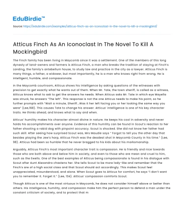 Atticus Finch As An Iconoclast In The Novel To Kill A Mockingbird