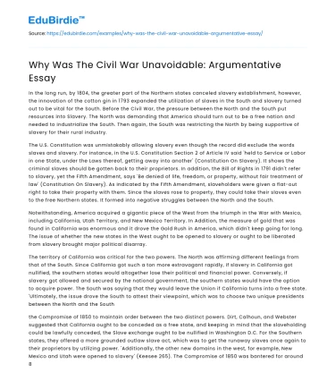Why Was The Civil War Unavoidable: Argumentative Essay