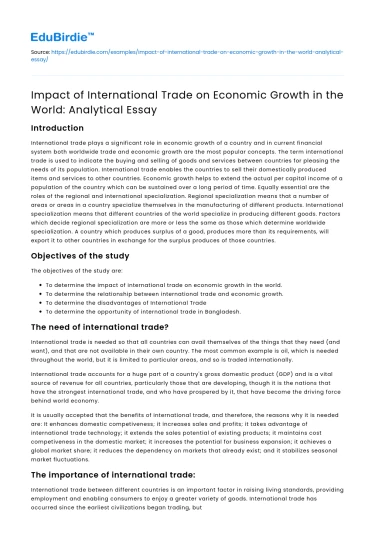Impact of International Trade on Economic Growth: An Analytical Essay
